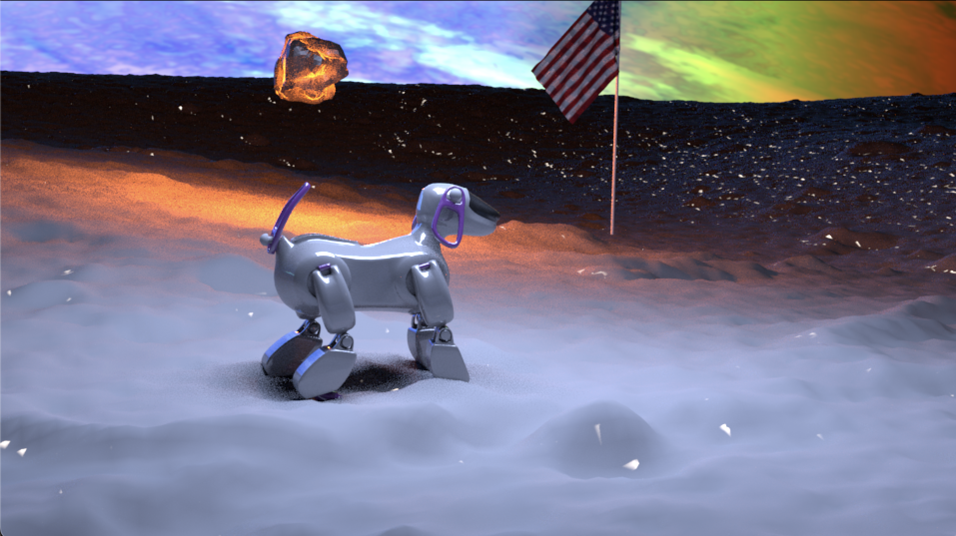 Robot dog named Laika on the moon