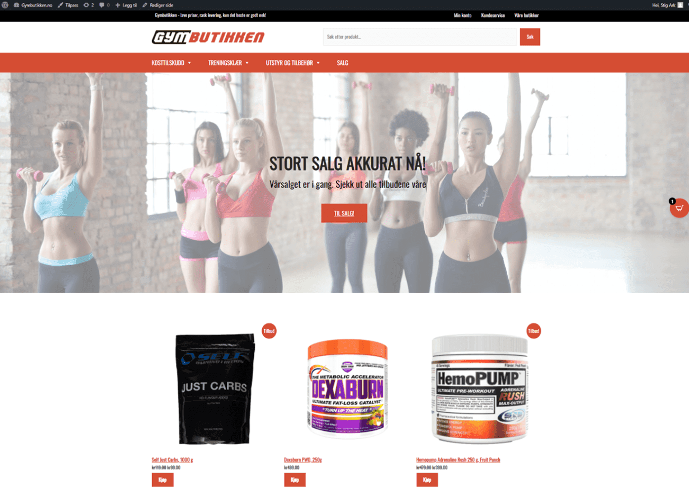 Gymbutikken webpgage improvement suggestion - frontpage