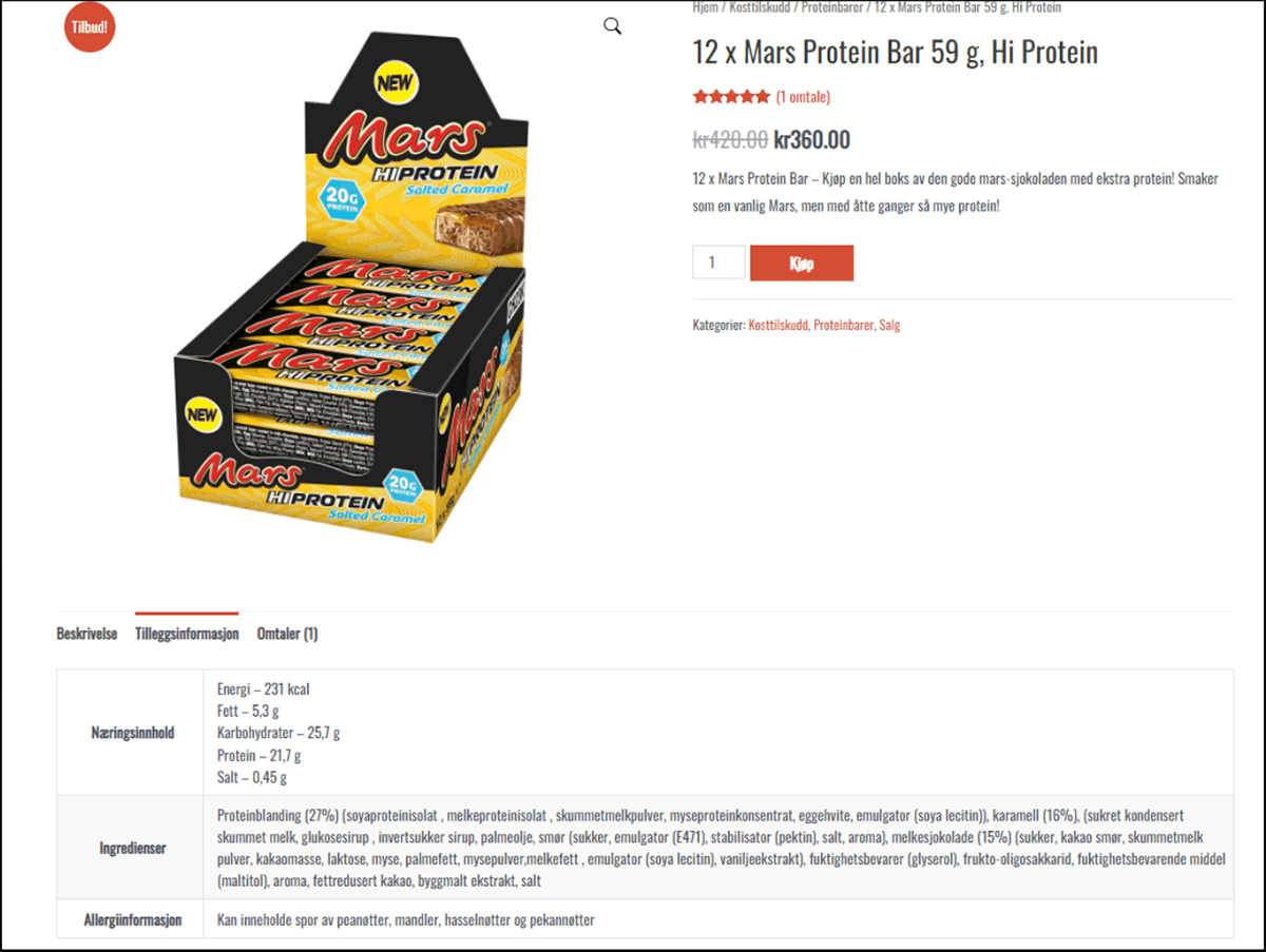 Gymbutikken webpage improvement suggestion - product page