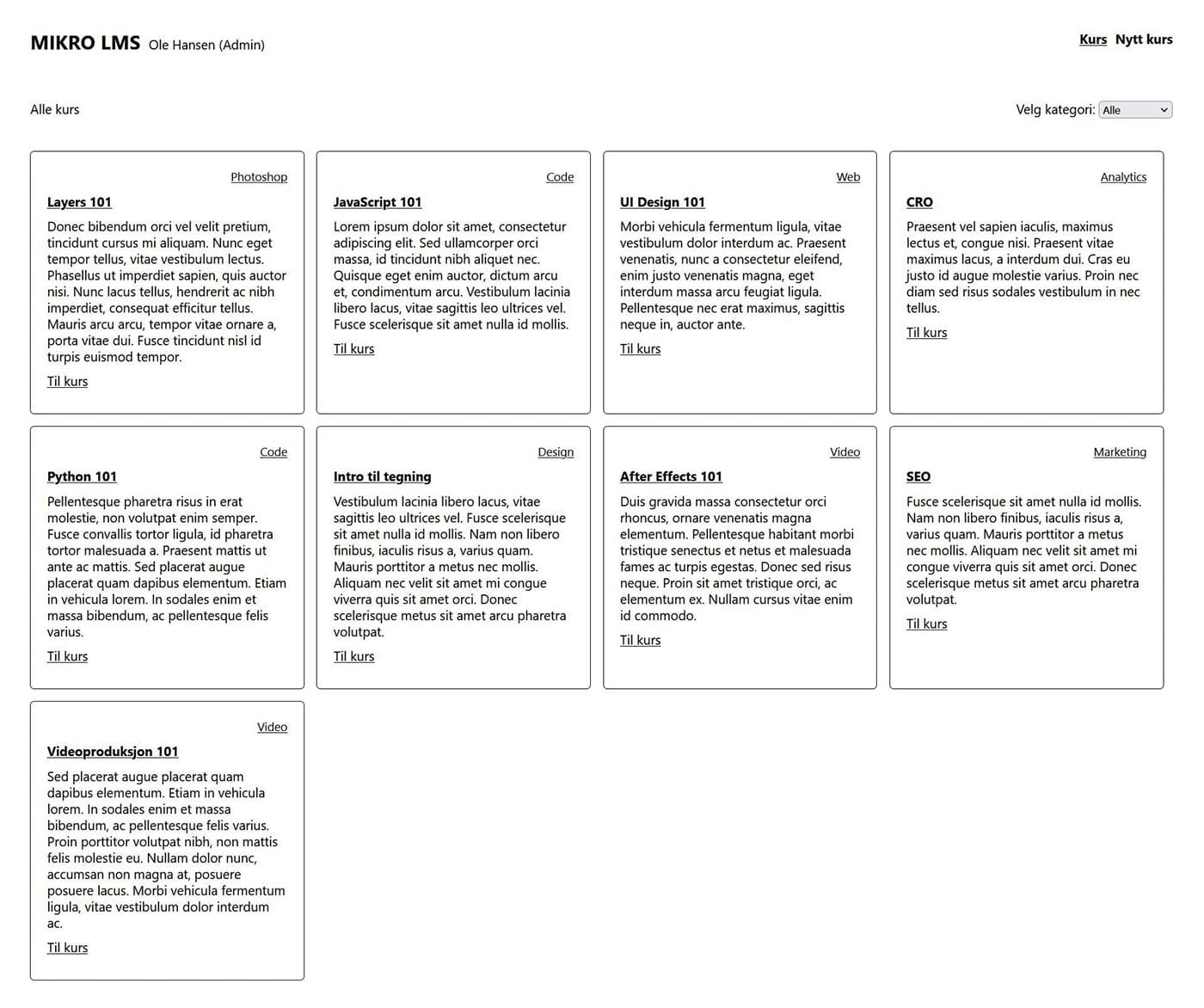 LMS courses overview page