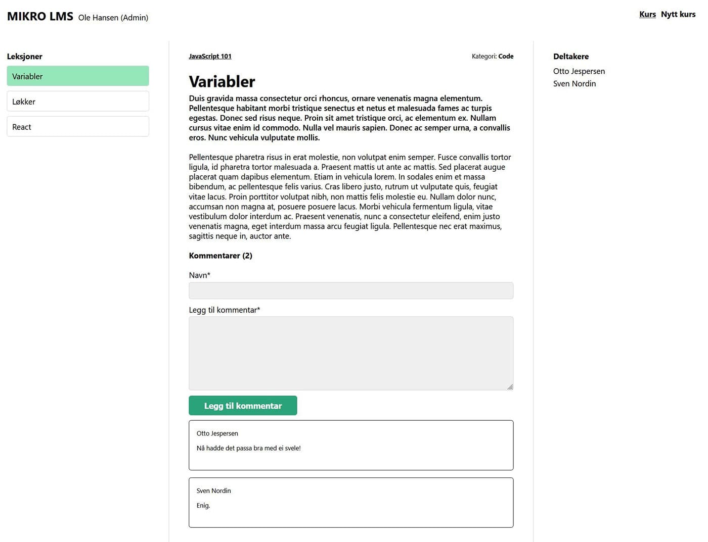 LMS lesson page