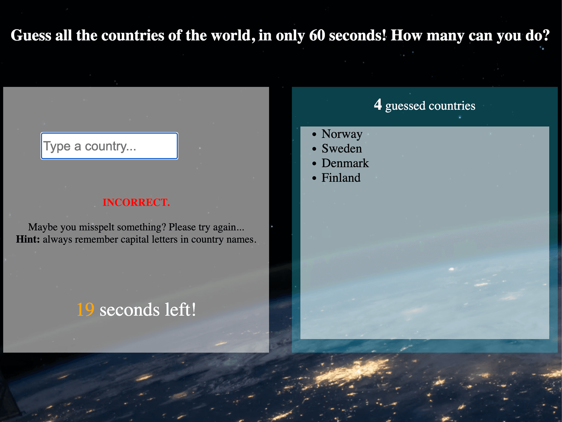 2D - game: Guess the countries